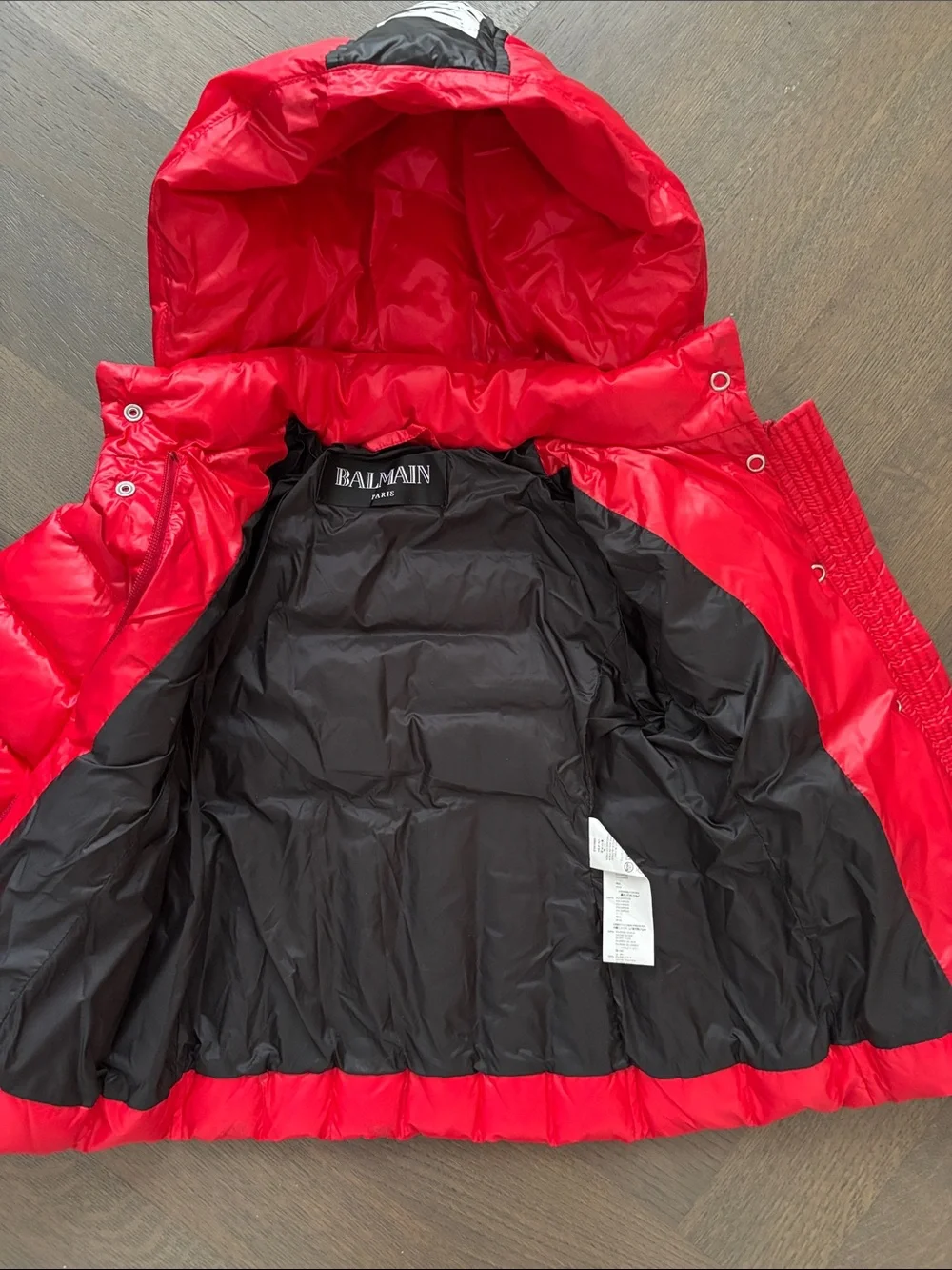 Balmain Paris Red Quilted Hooded Kids Jacket